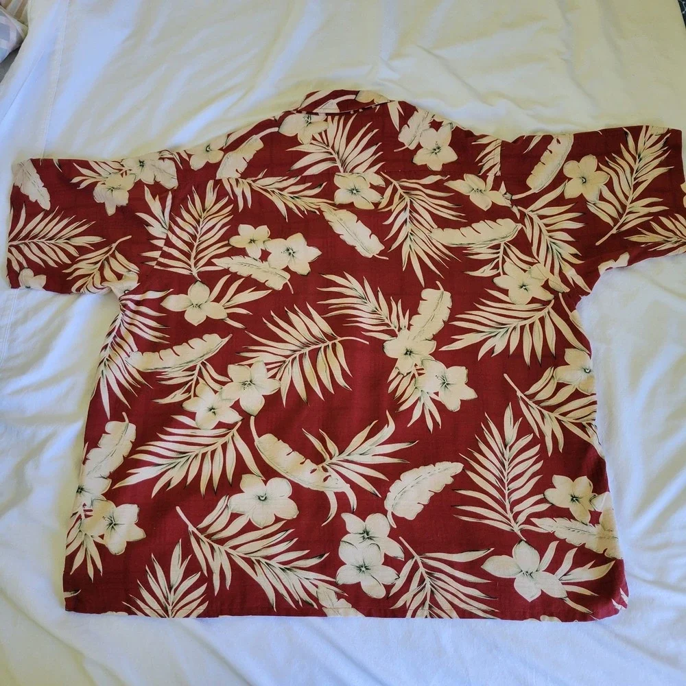 Caribbean XL Silk Hawaiian‎ Shirt Red Floral Button Up